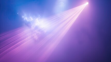 Purple light beam, light blue background, light beam shining downward, roof top light