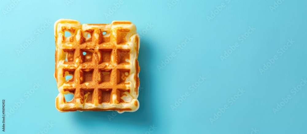 Aufkleber waffle with a square shape on a blue background, suitable for a copy space image.