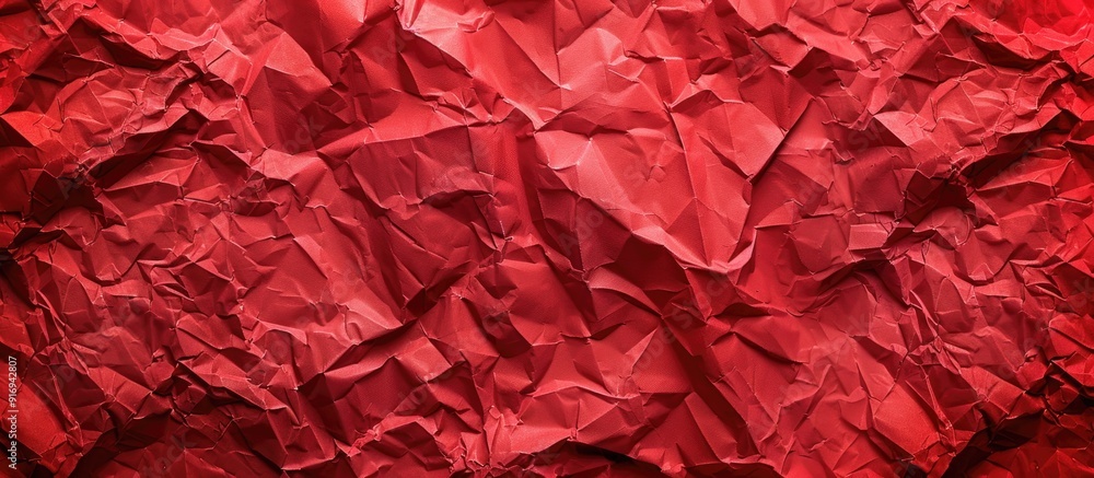 Poster top view of a crumpled red paper background with texture, offering copy space image.