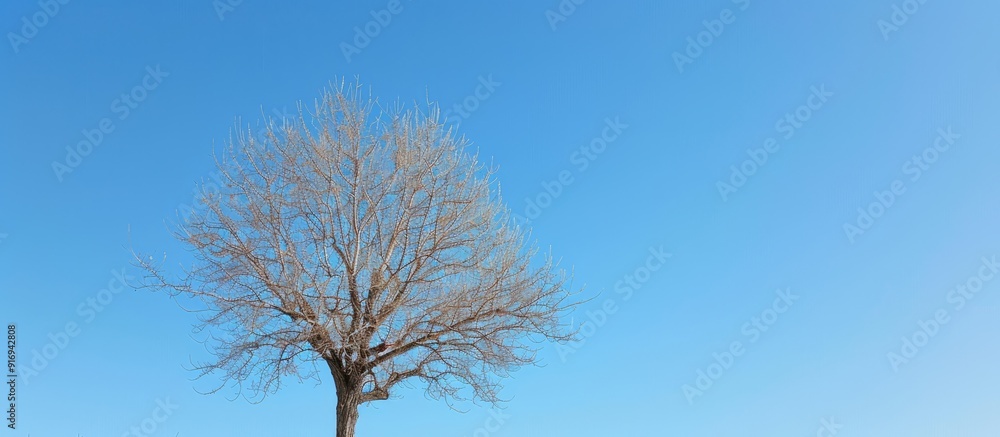Aufkleber gaze up at the tree against a backdrop of clear blue sky for a picture with ample copy space image.