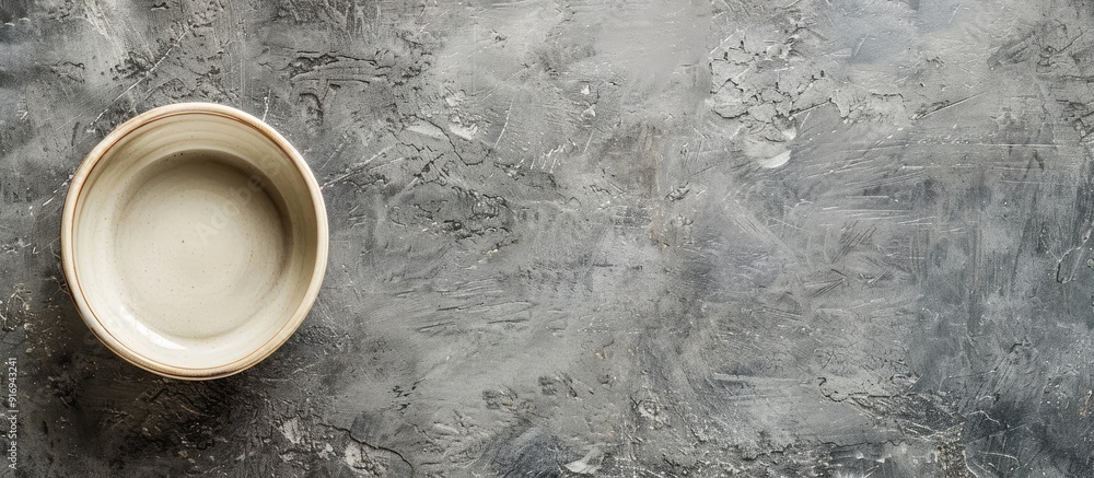 Aufkleber top-down view of an empty ceramic bowl placed on a gray stone surface with plenty of space for addit