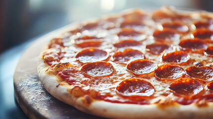 Delicious pepperoni pizza commercial advertising photo
