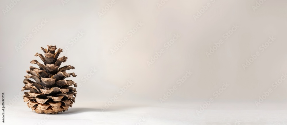 Poster pine cone displayed on a white surface with copy space image.
