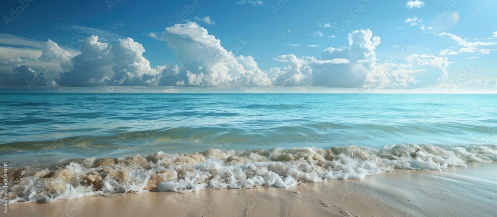 Poster tranquil seashore with a beautiful view and ample copy space image.