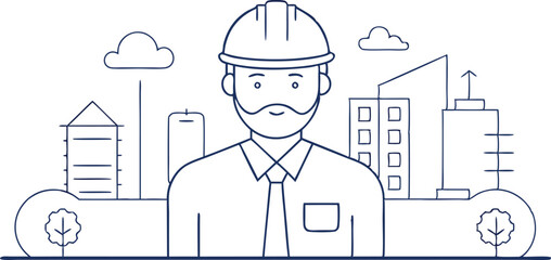 continuous single line drawing of civil engineer or architect with constructions plans, line art vector illustration