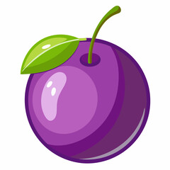 A Single Plum with a Green Leaf and Stem