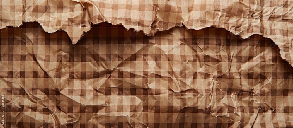 Poster torn brown paper with a checkered background featuring copy space image.