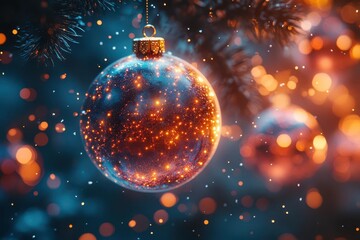 festive quantum realm subatomic particles forming christmas ornaments and decorations swirling through microscopic winter wonderland