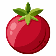 A Single Red Tomato with Green Leaves