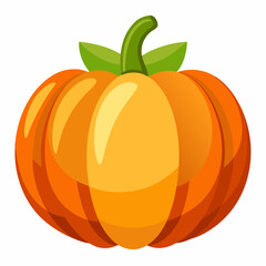 A Single Orange Pumpkin with Green Stem and Leaves