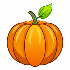 A Single Orange Pumpkin with a Green Leaf