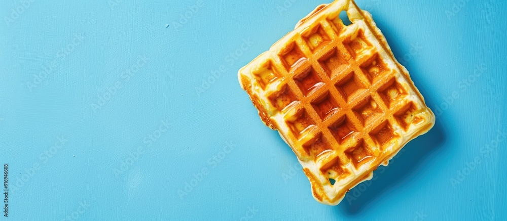 Poster waffle with a square shape on a blue background, suitable for a copy space image.