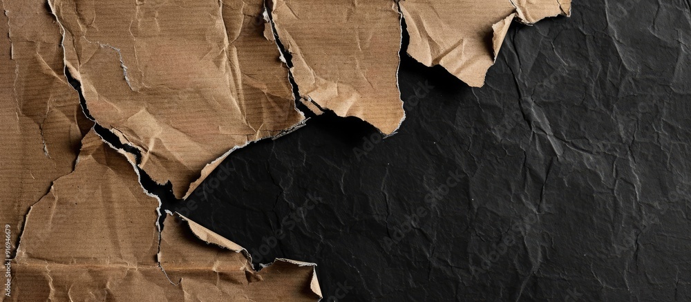 Poster recycled cardboard torn piece on black background as design element with copy space image.