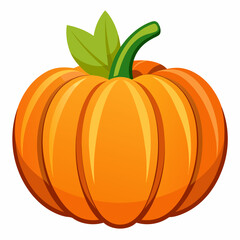 A Single Orange Pumpkin with Green Leaves and Stem