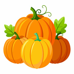 Four Pumpkins with Green Leaves and Vines