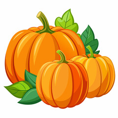 Three Pumpkins with Green Leaves