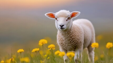 Obraz premium Adorable Lamb in Spring Meadow