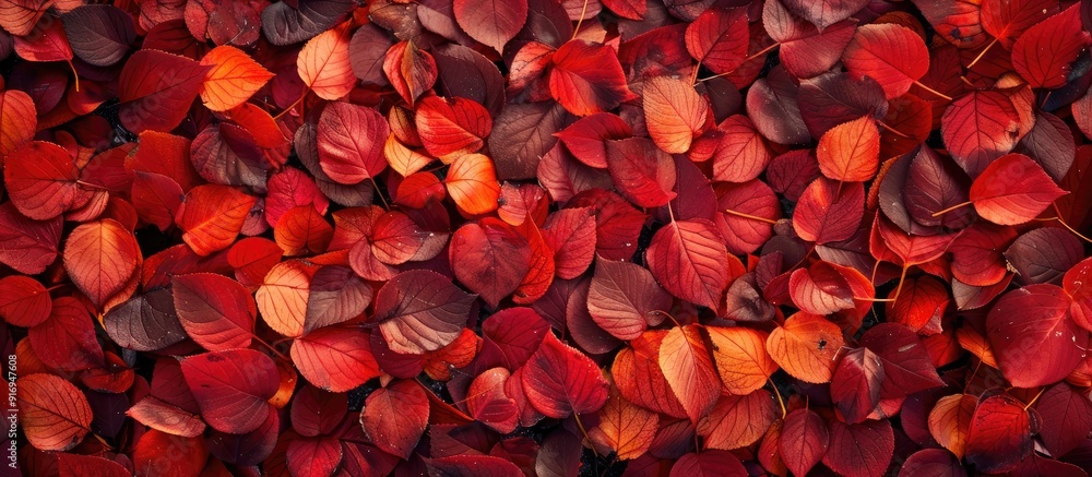 Poster top view of a vibrant display of autumn leaves with ample copy space image.