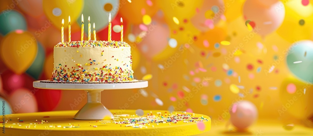 Poster yellow background birthday card with room for text in the image. image with copy space