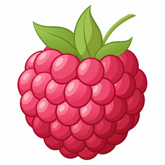 A Single, Ripe Raspberry with Green Leaves
