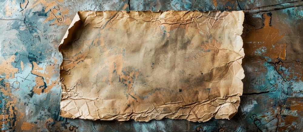Poster top view of ancient parchment paper serving as a backdrop for a copy space image