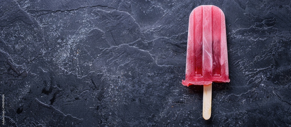Poster overhead flat lay view of a popsicle against a slate background with copy space image.