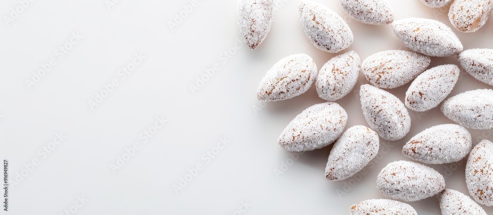 Poster sugared almonds displayed on a white background with copy space image.