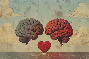 An illustration of two brains connected by a heart, symbolizing empathy and compassion between people