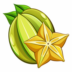 Illustration of a Whole and Sliced Starfruit