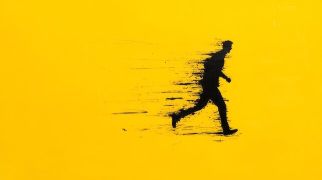 Running figure against a bright yellow background in a creative motion blur effect