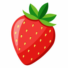 Obraz premium Single Red Strawberry with Green Leaves