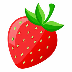 Obraz premium A Single, Ripe Strawberry with Green Leaves