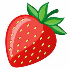 Obraz premium A Single Red Strawberry with Green Leaves