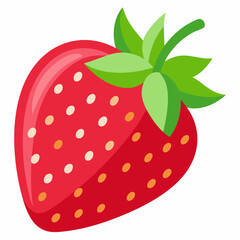 Obraz premium A Single Red Strawberry with Green Leaves