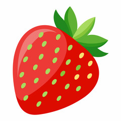 Obraz premium A Single Red Strawberry with Green Leaves and Seeds