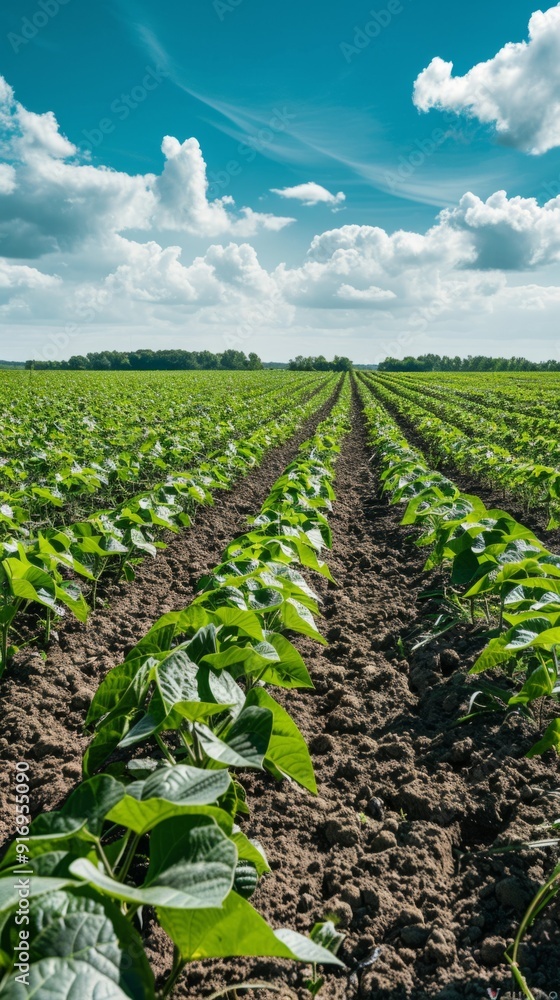 Poster a field of green beans is shown in the image