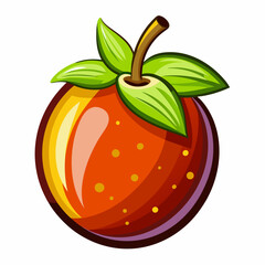 Cartoon Illustration of a Red Fruit with Green Leaves