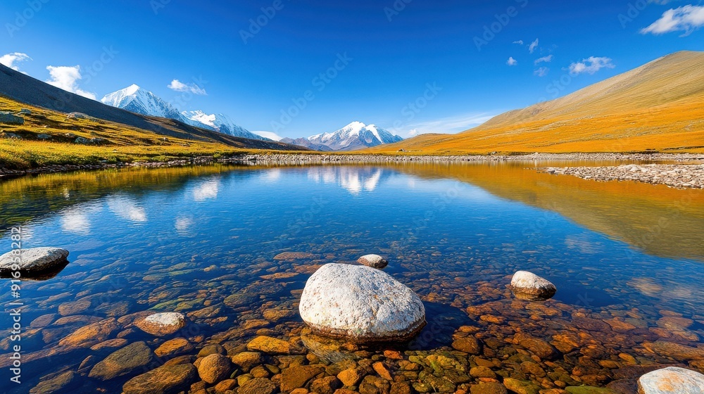 Wall mural serene mountain lake reflections