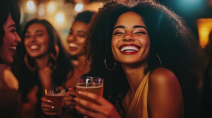 Group of Women Having Fun at Trendy Bar