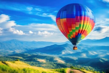 Obraz premium Brightly Colored Balloon Floating Over Green Meadows