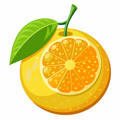 A Ripe Orange Cut In Half With A Green Leaf