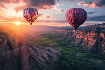 Fototapeta premium Hot Air Balloon Drifting Over Serene Countryside