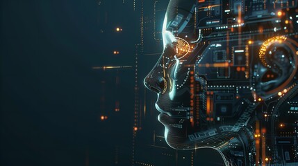 Fototapeta premium Side profile of an artificially intelligent futuristic. Generative Ai