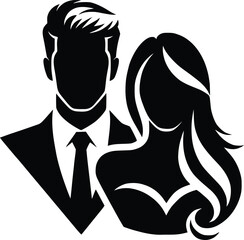 Set man and woman head icon silhouette. Male and female avatar profile sign, face silhouette logo – stock vector