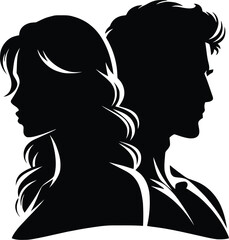 Set man and woman head icon silhouette. Male and female avatar profile sign, face silhouette logo – stock vector