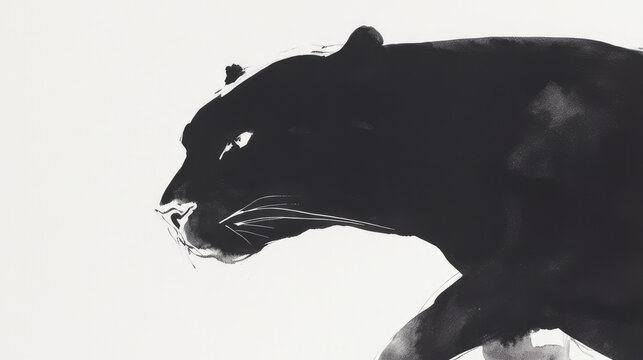 This powerful illustration depicts a black panther in a stealthy stance, expertly blending into the shadows, showcasing the grace and power of this magnificent creature in monochrome style.