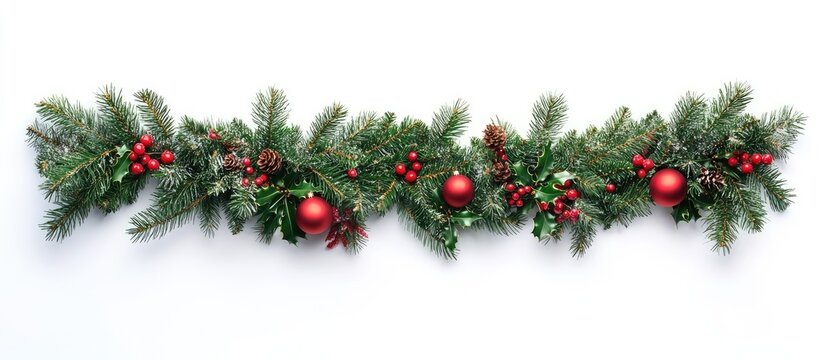 Christmas garland on a white background. with copy space image. Place for adding text or design