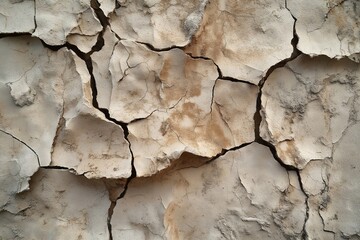 A cracked and broken rock wall with a brownish color. Grunge texture, overlay texture.