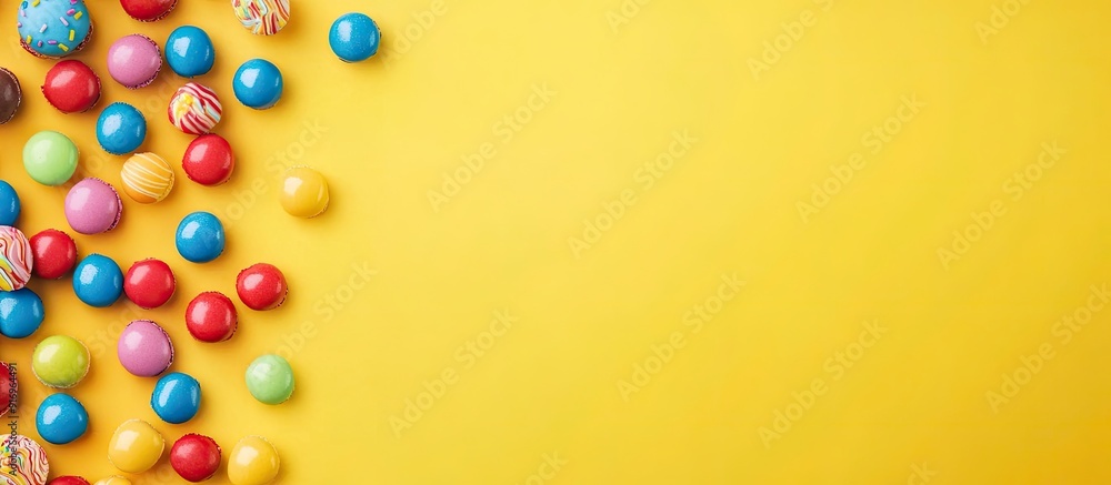 Fototapete colored sweets on a yellow background. with copy space image. place for adding text or design