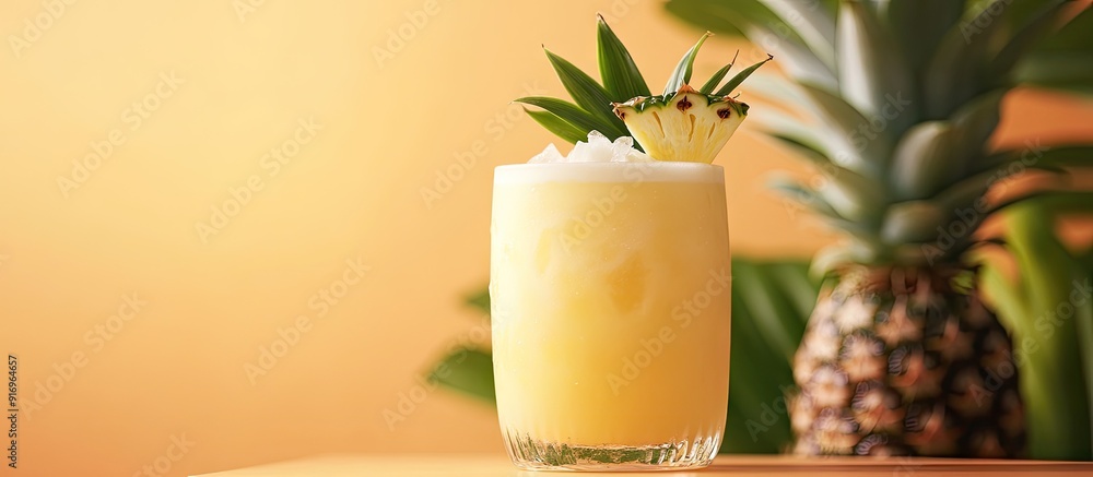 Aufkleber genuine pina colada cocktail on a pineapple backdrop. with copy space image. Place for adding text or design